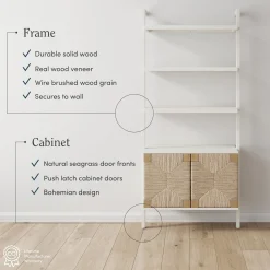 Seagrass Wall Bookshelf with Doors White