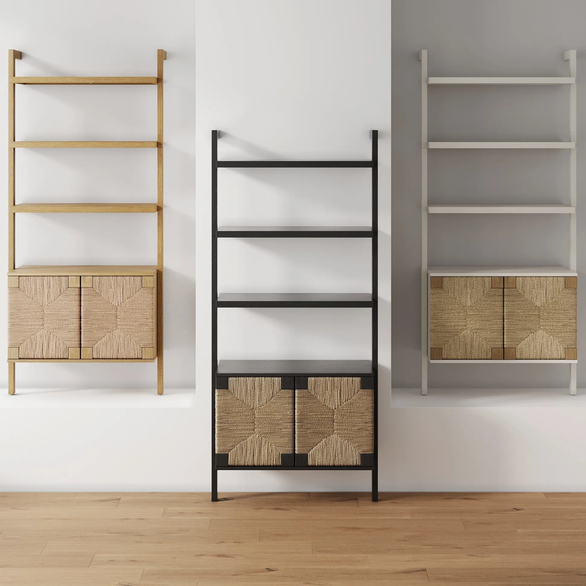 Seagrass Wall Bookshelf with Doors White