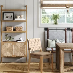 Seagrass Wall Bookshelf with Doors Light Brown
