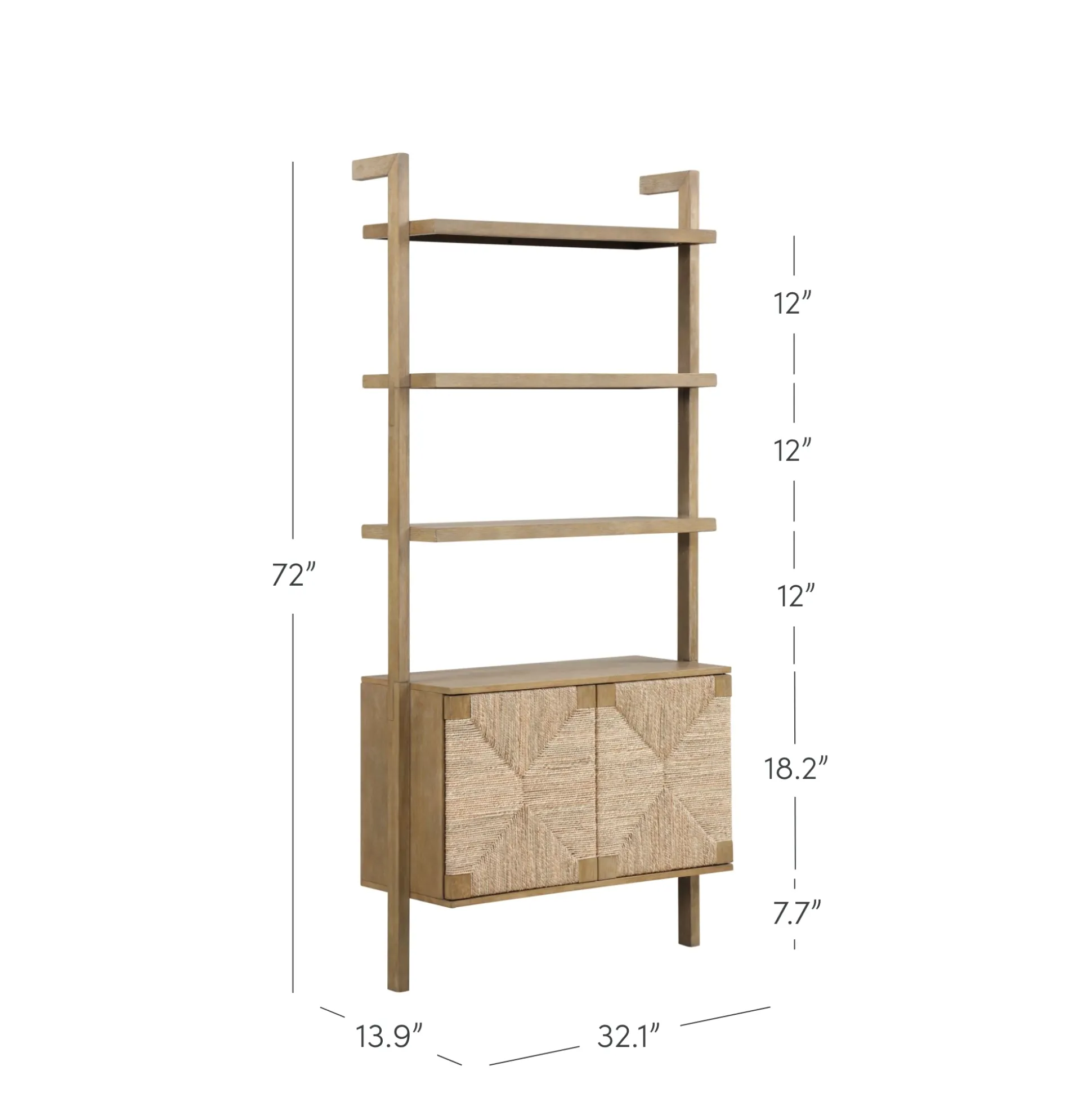 Seagrass Wall Bookshelf with Doors Light Brown