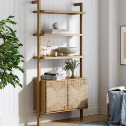 Seagrass Wall Bookshelf with Doors Light Brown