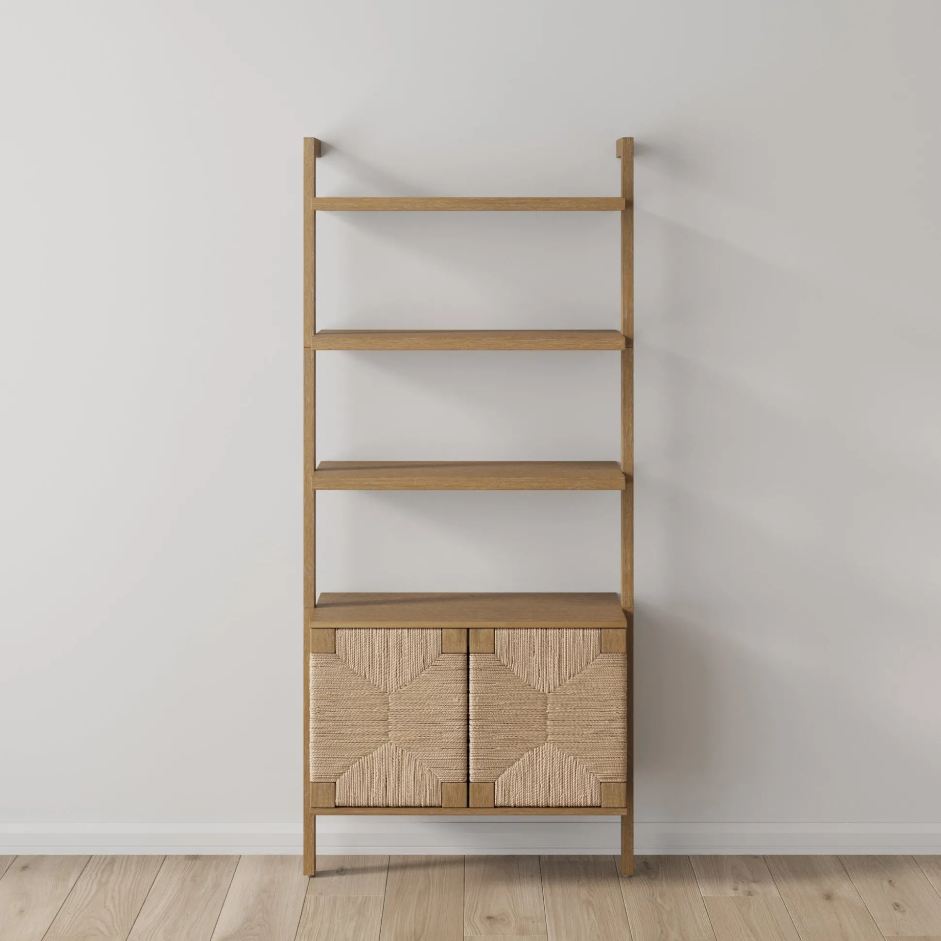 Seagrass Wall Bookshelf with Doors Light Brown