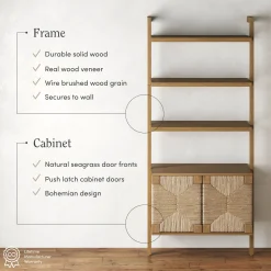 Seagrass Wall Bookshelf with Doors Light Brown