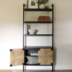 Seagrass Wall Bookshelf with Doors Black