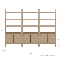 Seagrass Wall Bookshelf with Doors Raw Oak (Set of 3)