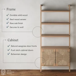 Seagrass Wall Bookshelf with Doors Raw Oak (Set of 3)