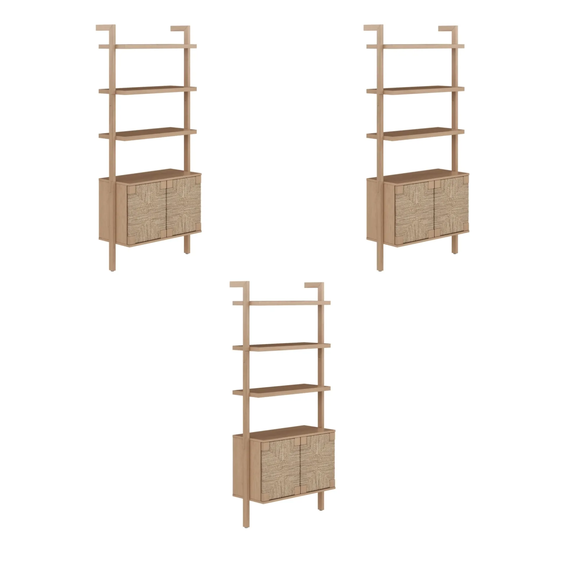Seagrass Wall Bookshelf with Doors Raw Oak (Set of 3)
