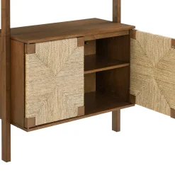 Seagrass Wall Bookshelf with Doors Dark Brown