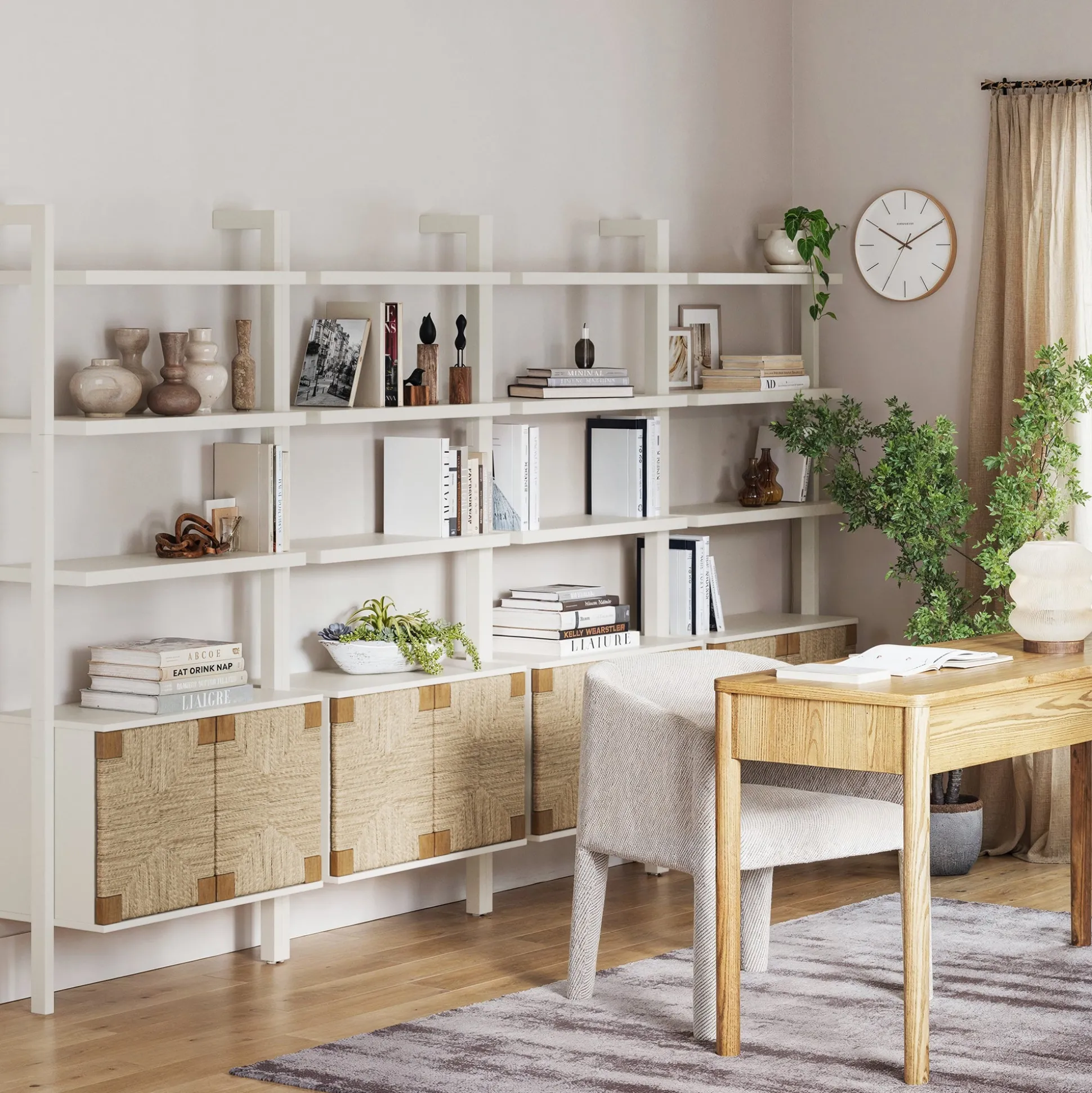 Seagrass Wall Bookshelves with Doors White (Set of 4)