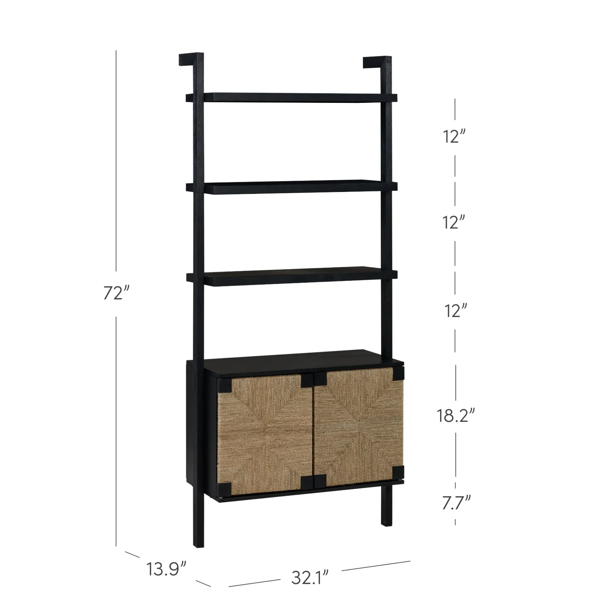 Seagrass Wall Bookshelves with Doors Black (Set of 4)