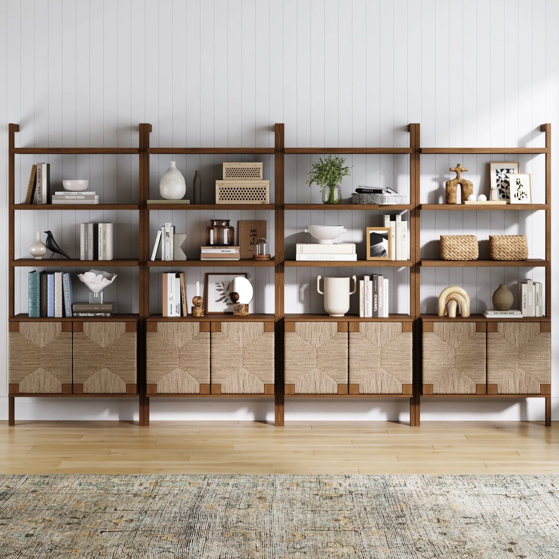 Seagrass Wall Bookshelves with Doors Dark Brown (Set of 4)