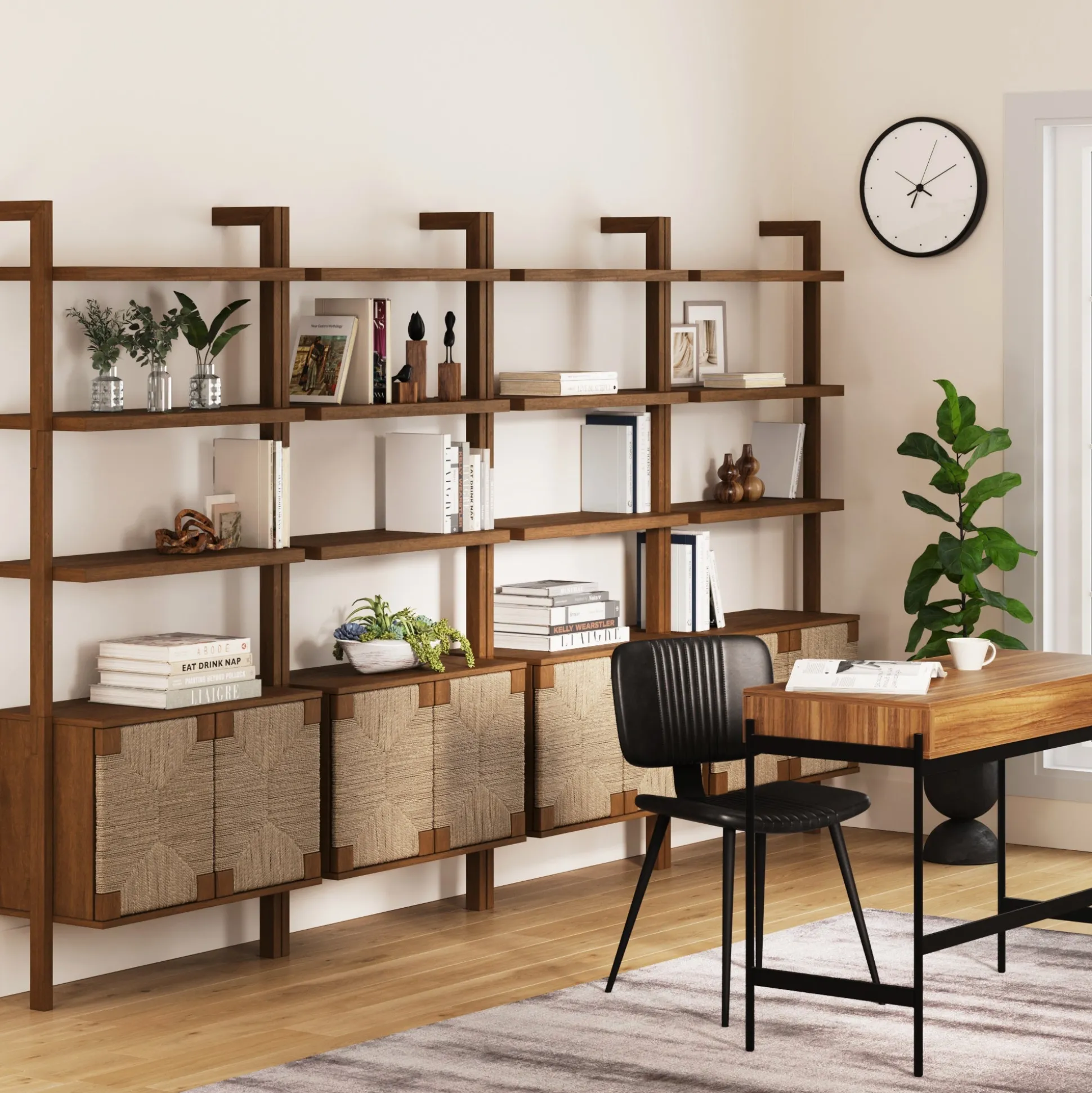 Seagrass Wall Bookshelves with Doors Dark Brown (Set of 4)