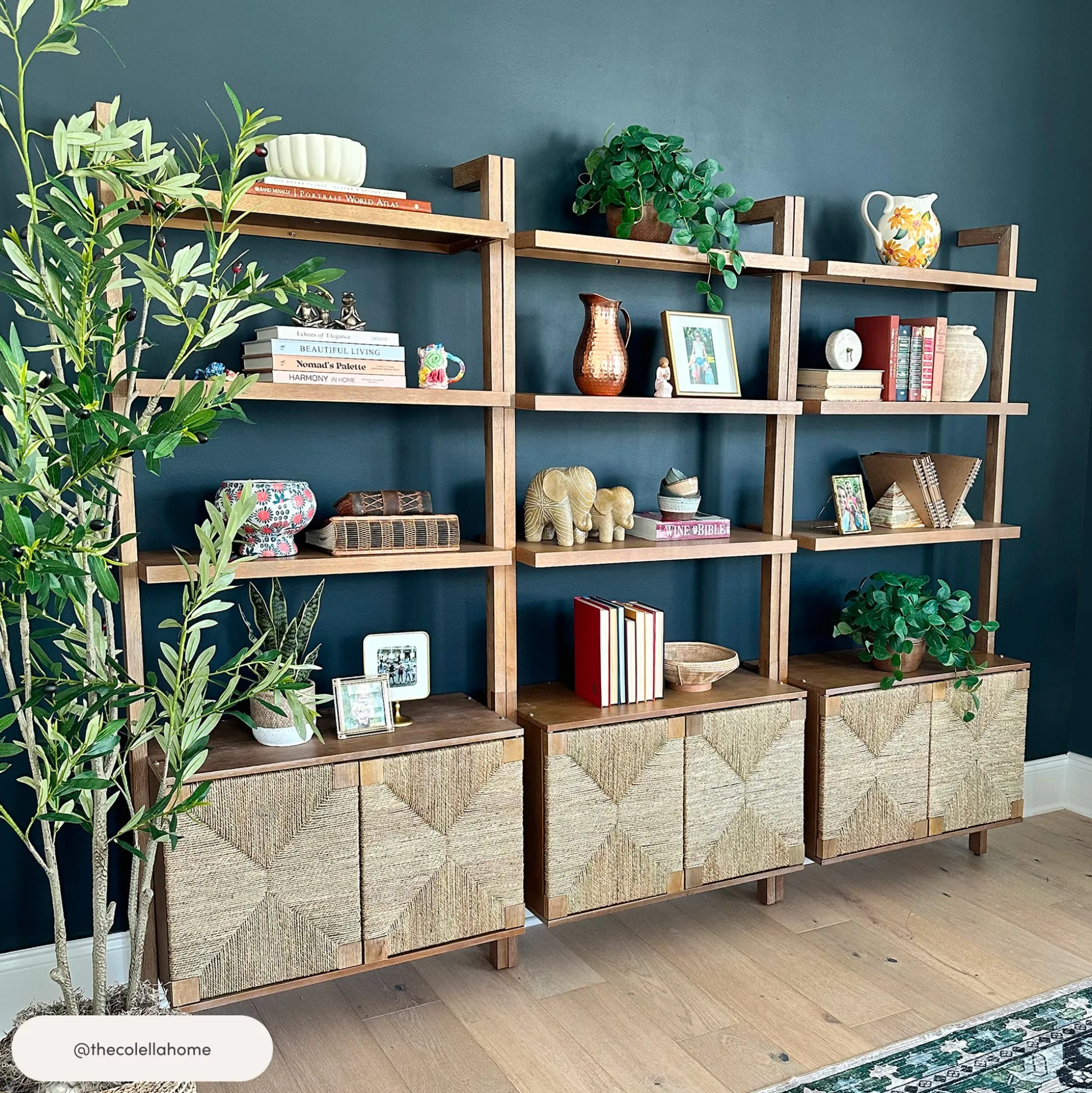 Seagrass Wall Bookshelves with Doors Light Brown (Set of 4)