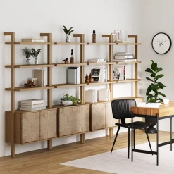 Seagrass Wall Bookshelves with Doors Light Brown (Set of 4)