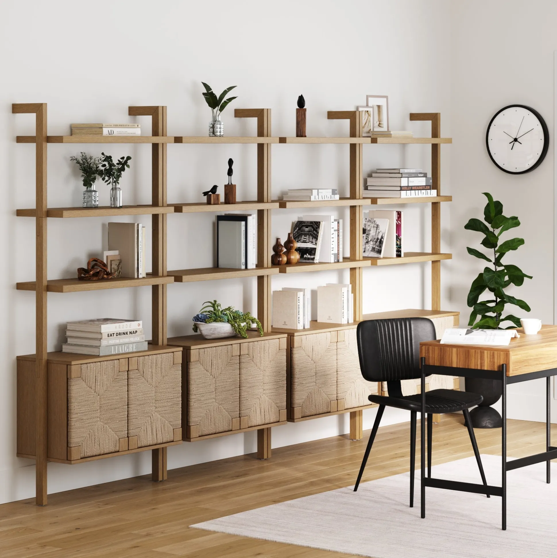 Seagrass Wall Bookshelves with Doors Light Brown (Set of 4)