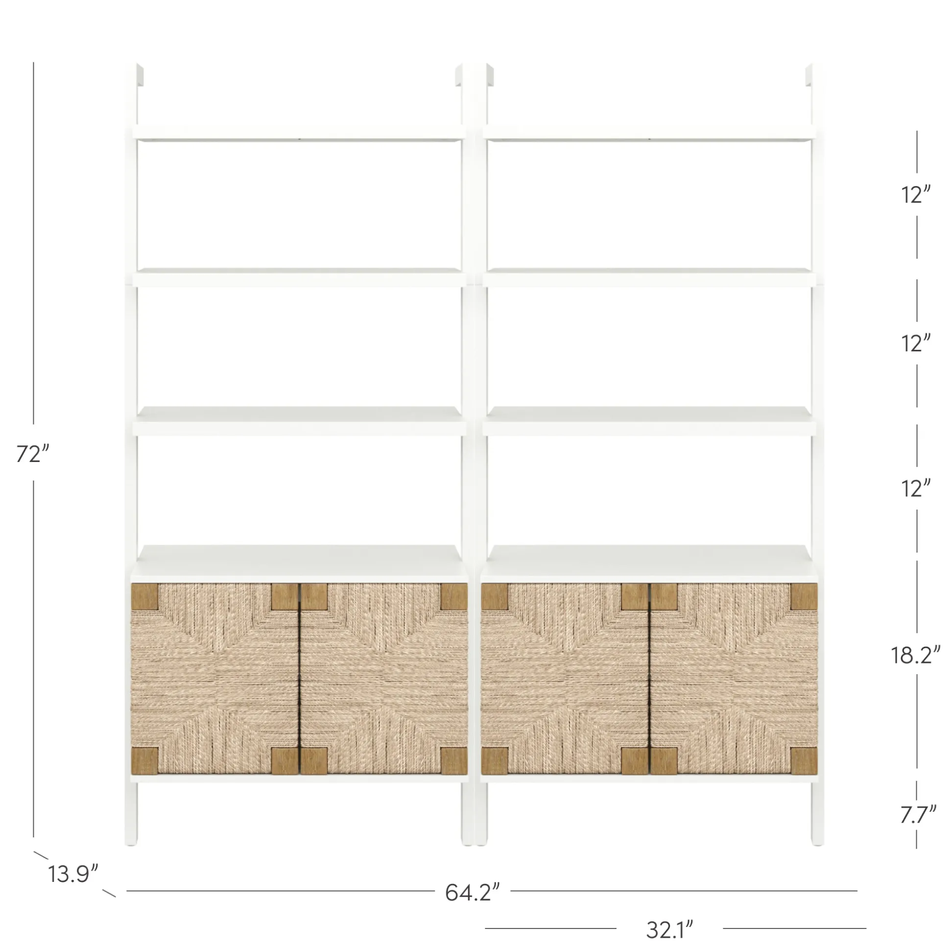 Seagrass Wall Bookshelves with Doors White (Set of 2)