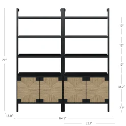 Seagrass Wall Bookshelves with Doors Black (Set of 2)