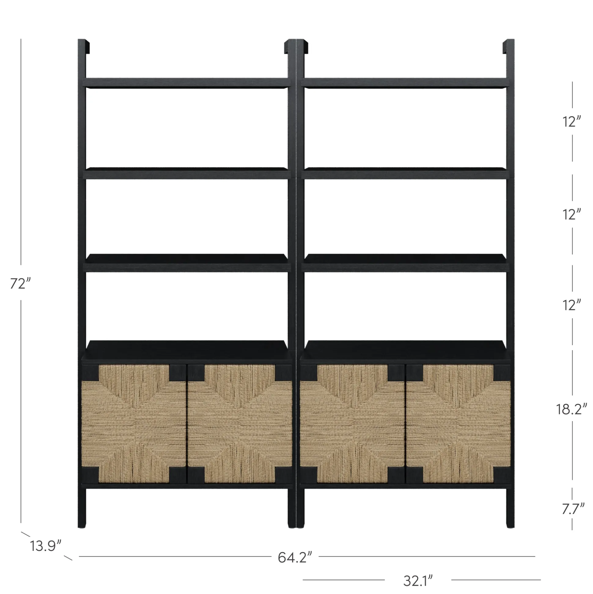 Seagrass Wall Bookshelves with Doors Black (Set of 2)