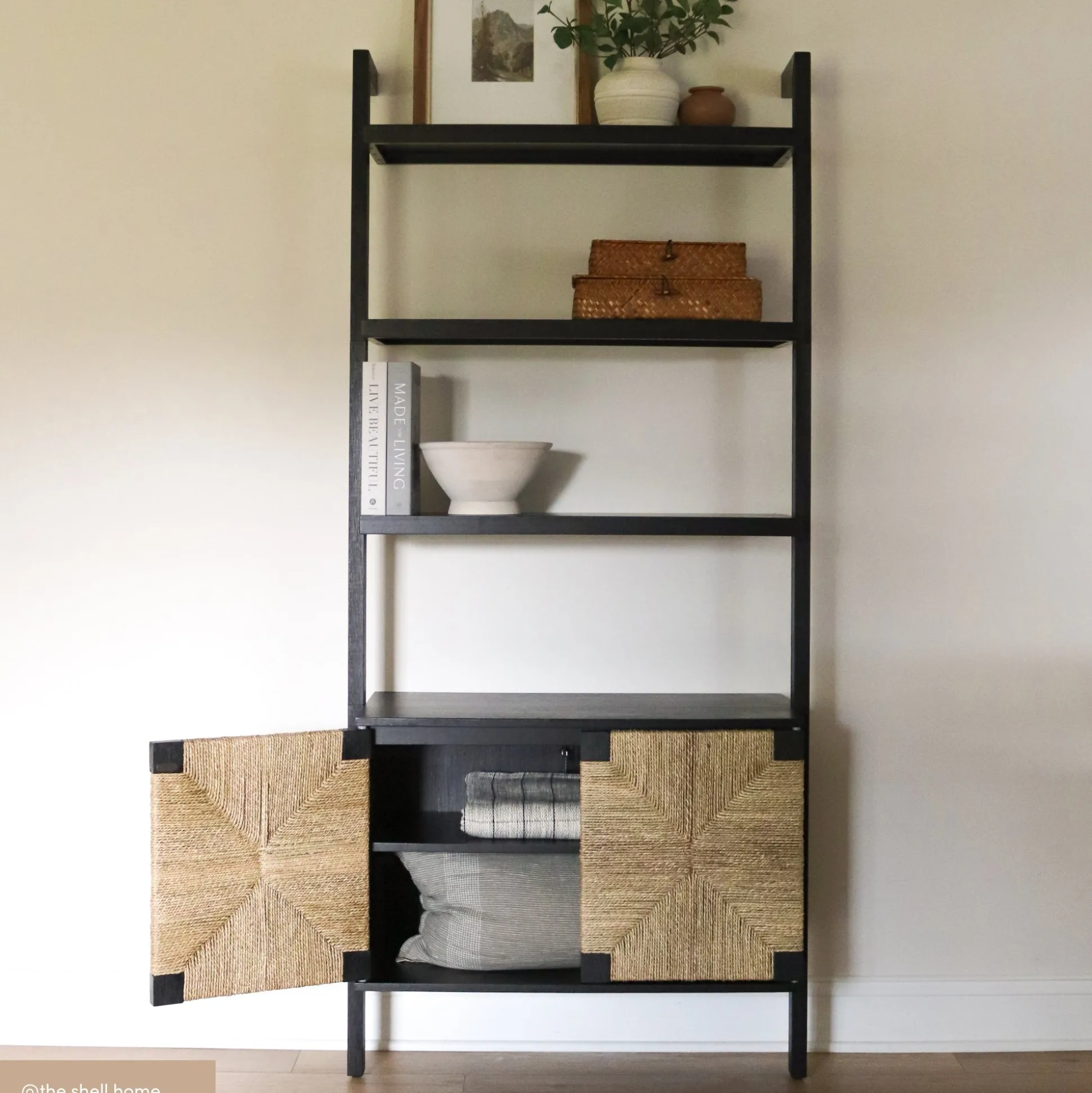 Seagrass Wall Bookshelves with Doors Black (Set of 2)