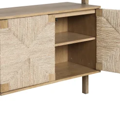 Seagrass Wall Bookshelves with Doors Light Brown (Set of 2)