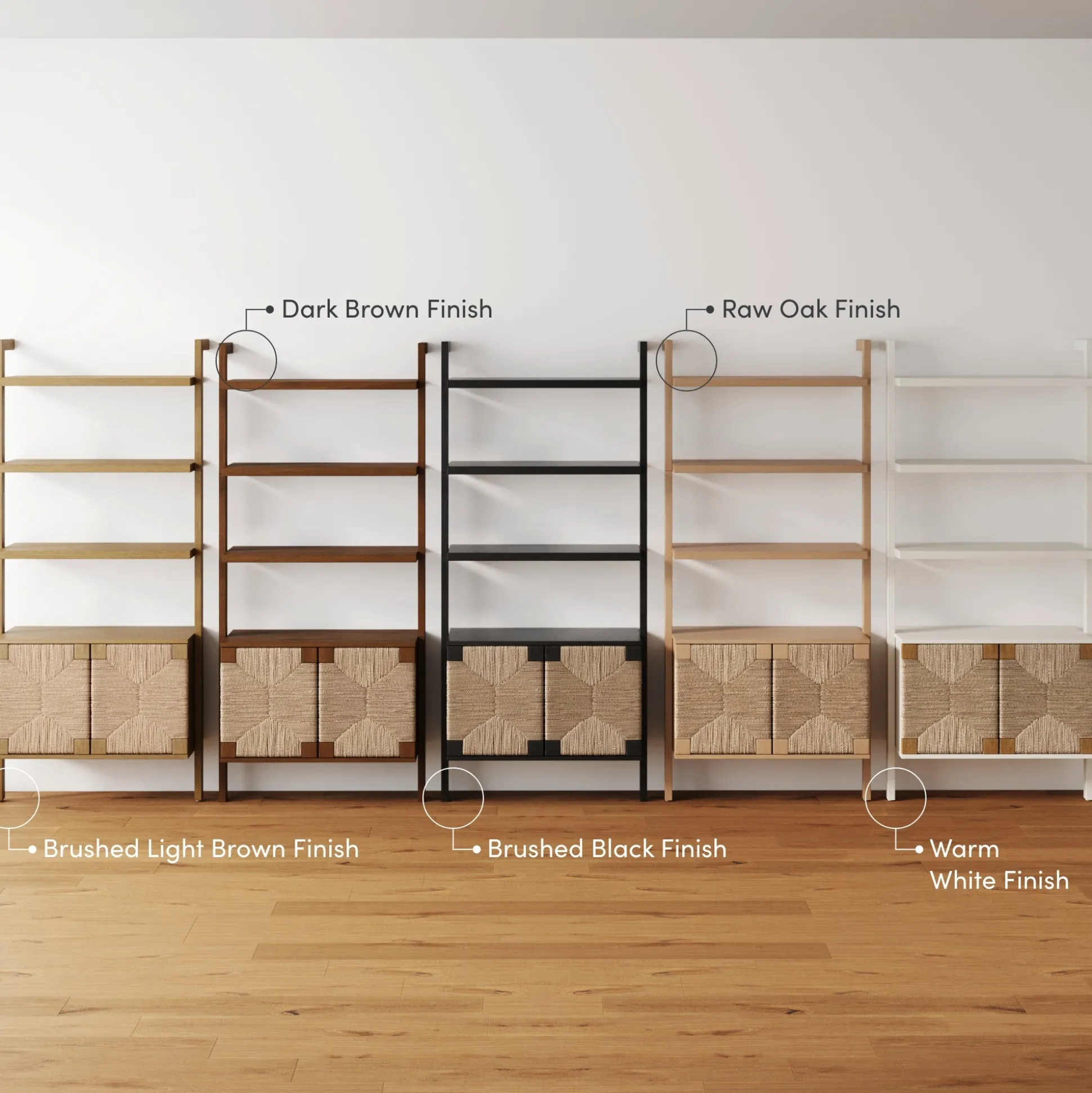 Seagrass Wall Bookshelves with Doors Light Brown (Set of 2)