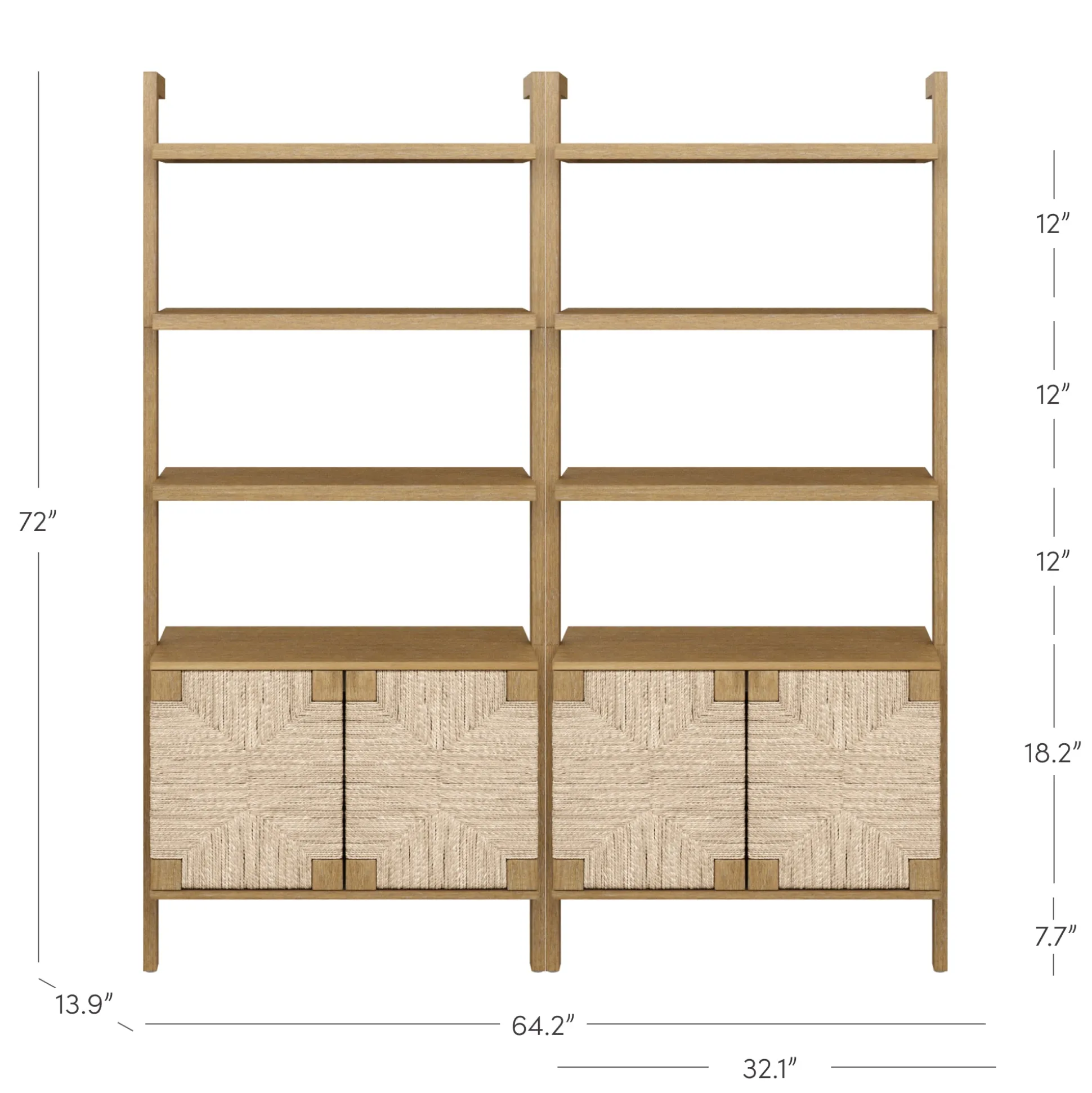 Seagrass Wall Bookshelves with Doors Light Brown (Set of 2)