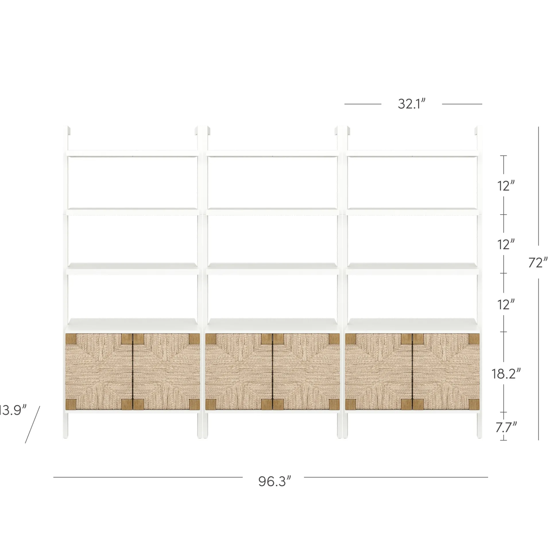 Seagrass Wall Bookshelves with Doors White (Set of 3)