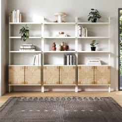 Seagrass Wall Bookshelves with Doors White (Set of 3)