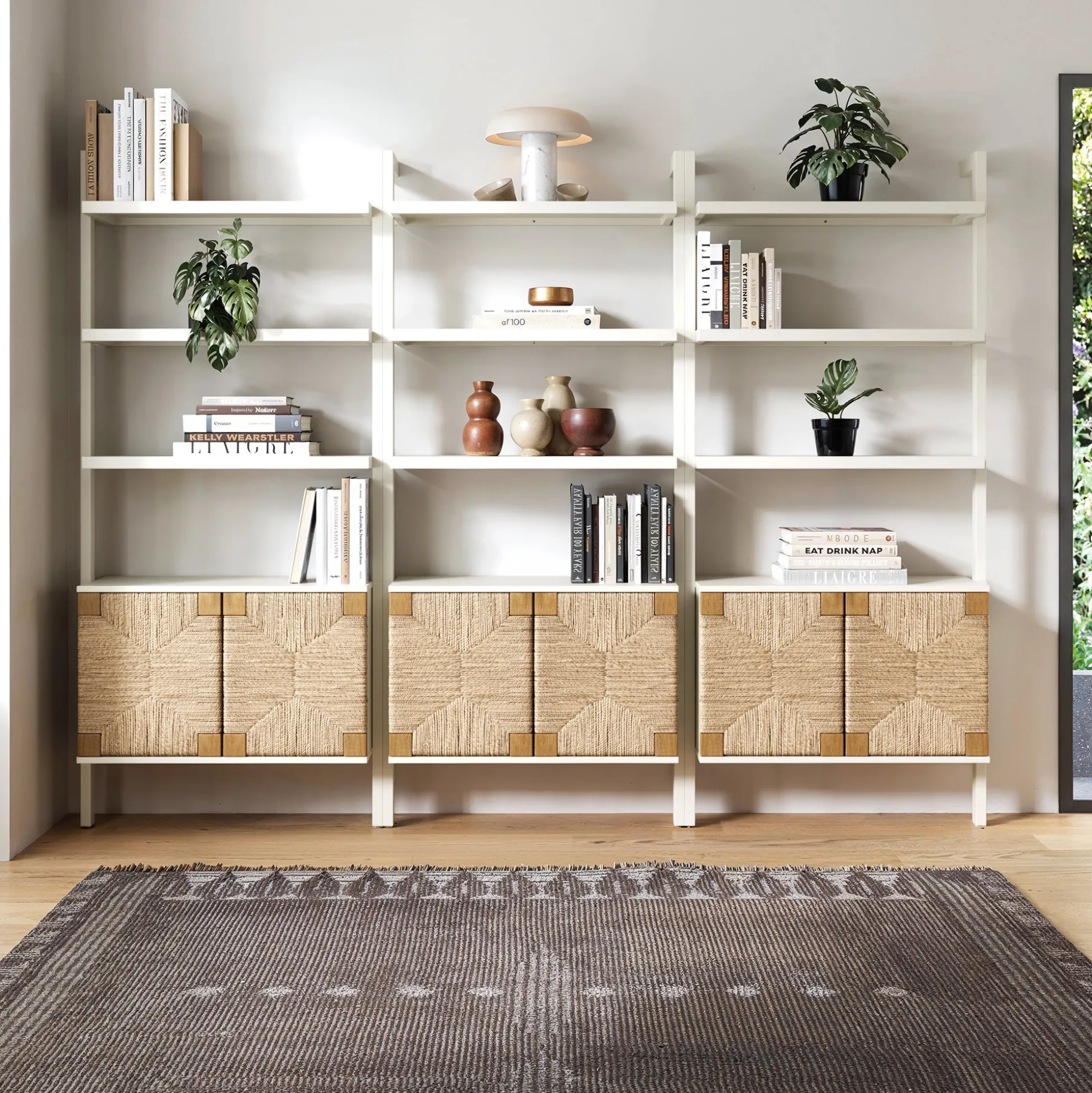 Seagrass Wall Bookshelves with Doors White (Set of 3)