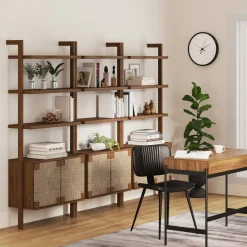 Seagrass Wall Bookshelves with Doors Dark Brown (Set of 3)