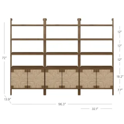 Seagrass Wall Bookshelves with Doors Dark Brown (Set of 3)