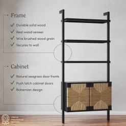 Seagrass Wall Bookshelves with Doors Black (Set of 3)