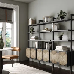 Seagrass Wall Bookshelves with Doors Black (Set of 3)