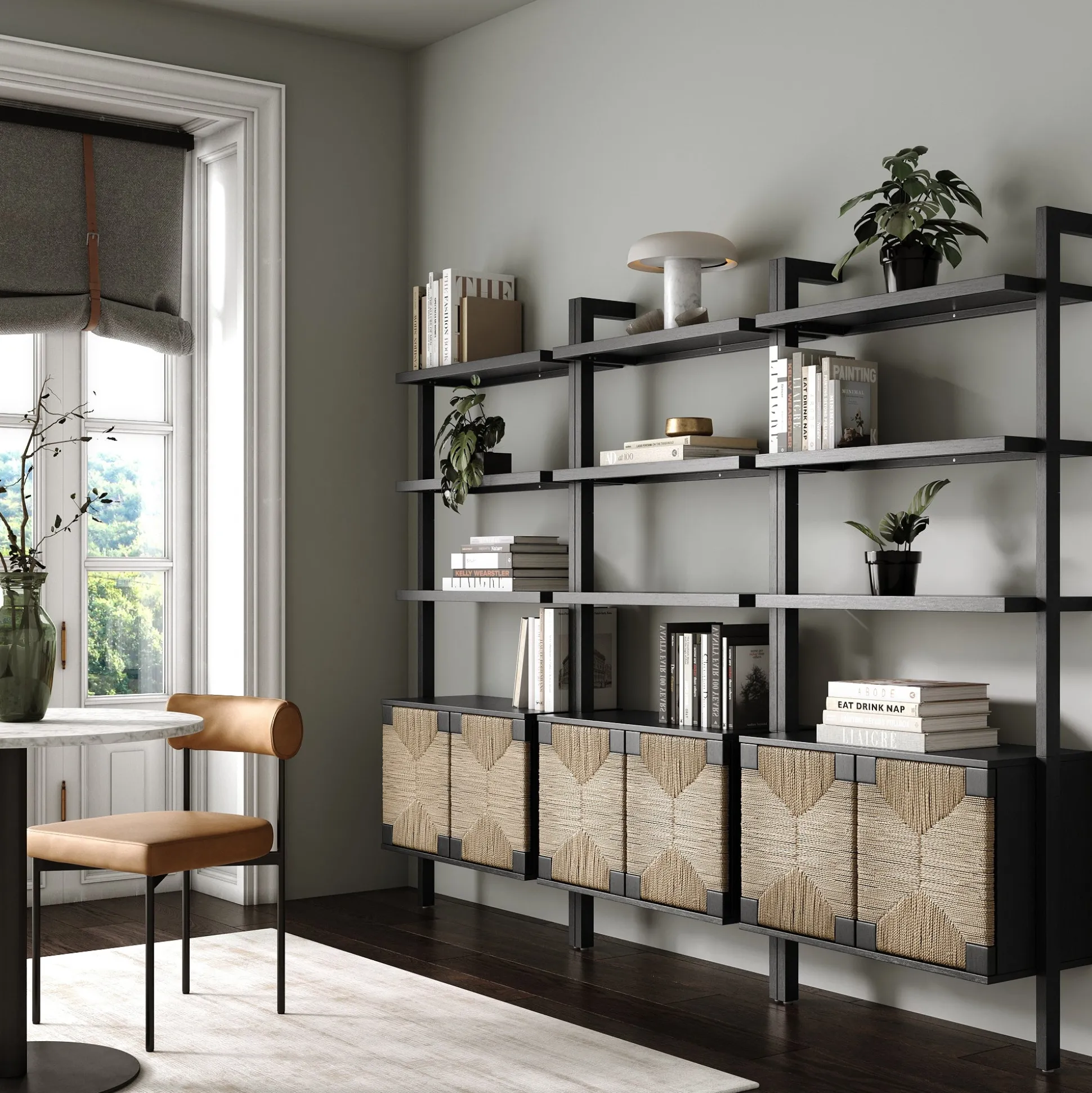 Seagrass Wall Bookshelves with Doors Black (Set of 3)