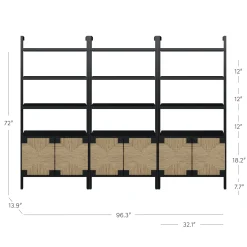 Seagrass Wall Bookshelves with Doors Black (Set of 3)