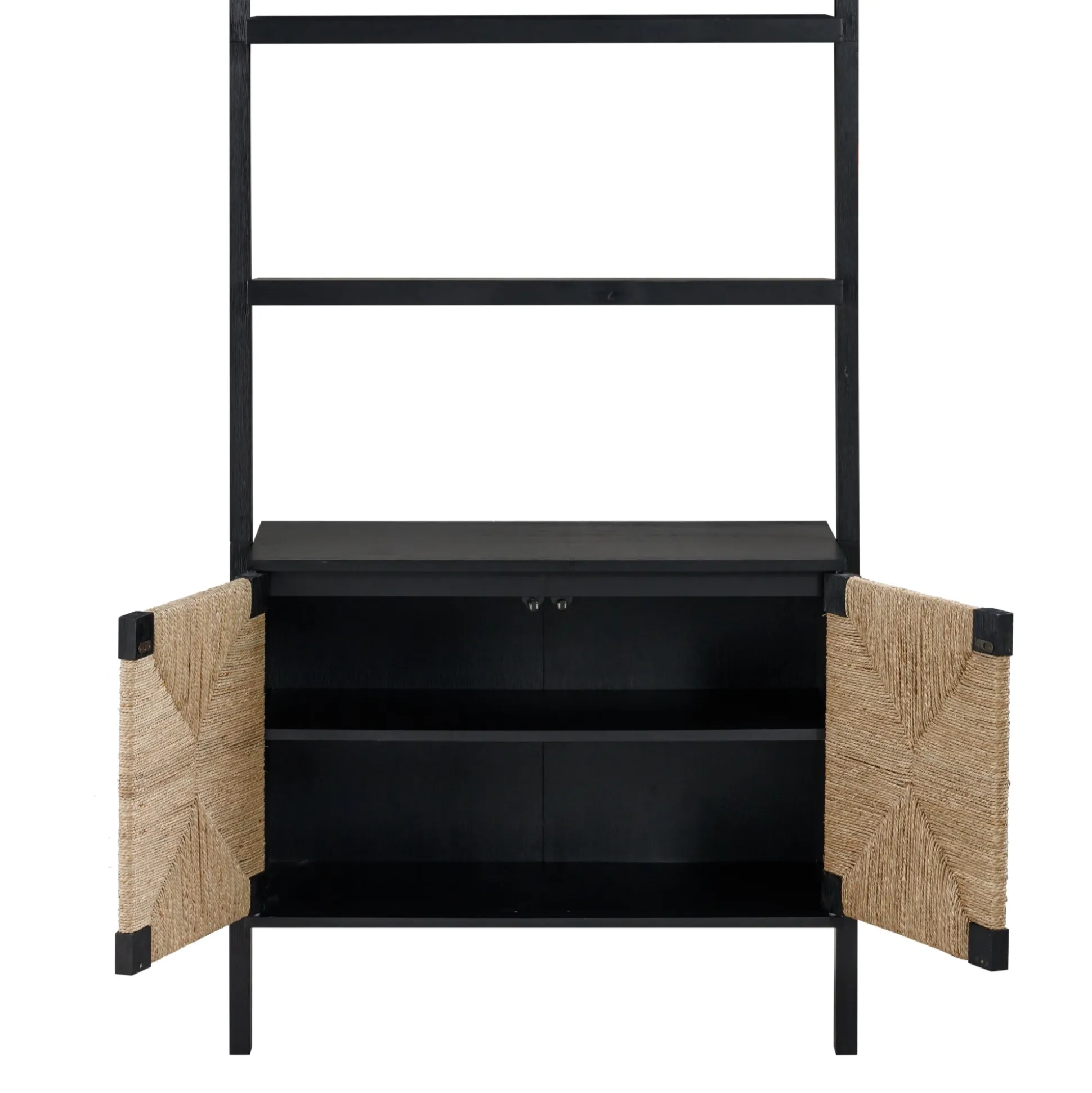 Seagrass Wall Bookshelves with Doors Black (Set of 3)