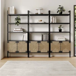 Seagrass Wall Bookshelves with Doors Black (Set of 3)