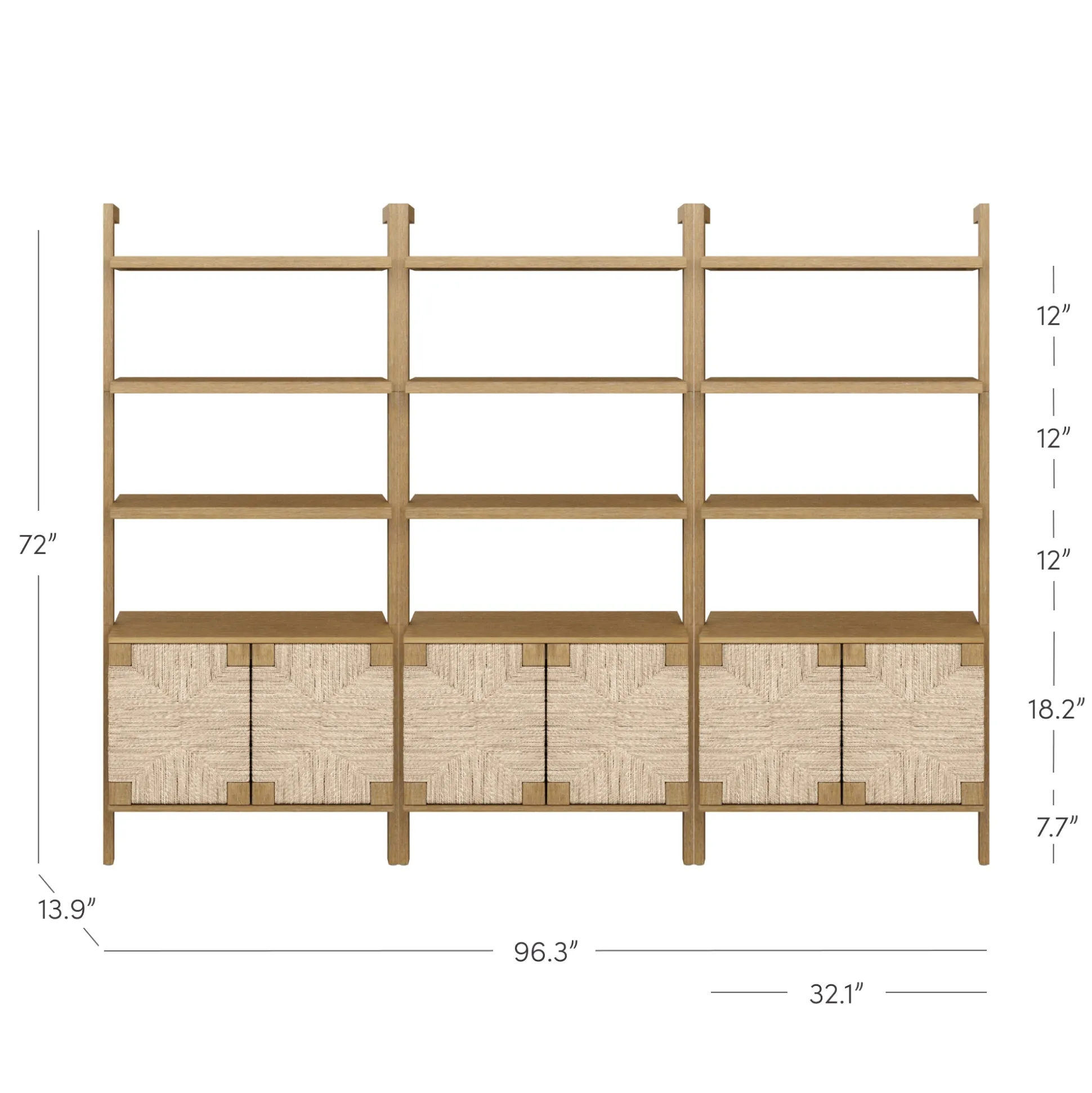 Seagrass Wall Bookshelves with Doors Light Brown (Set of 3)