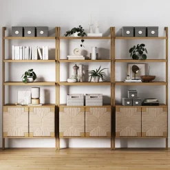 Seagrass Wall Bookshelves with Doors Light Brown (Set of 3)