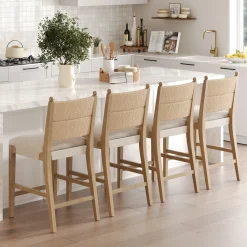 Seagrass & Wood Counter Height Bar Stool Light Brown (Set of 4)