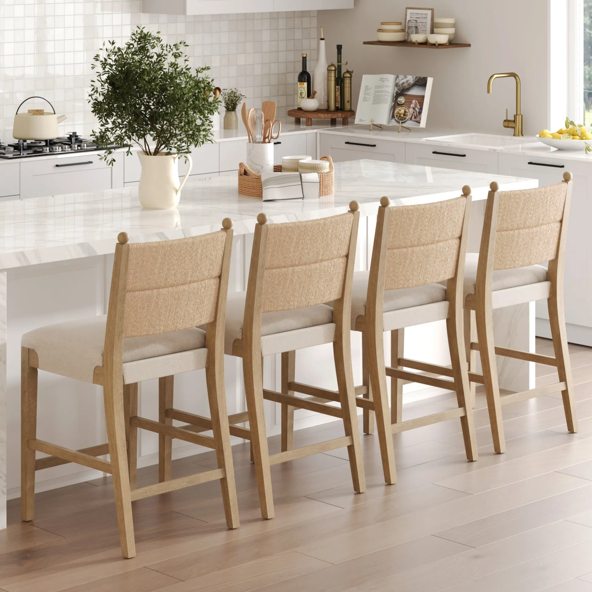 Seagrass & Wood Counter Height Bar Stool Light Brown (Set of 4)
