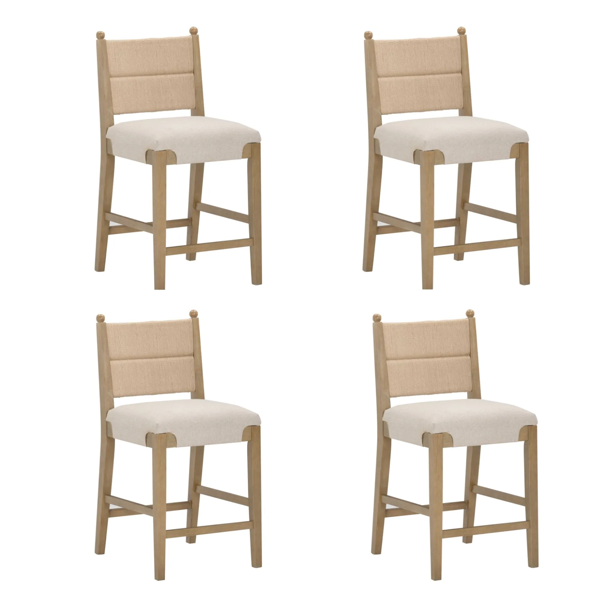 Seagrass & Wood Counter Height Bar Stool Light Brown (Set of 4)
