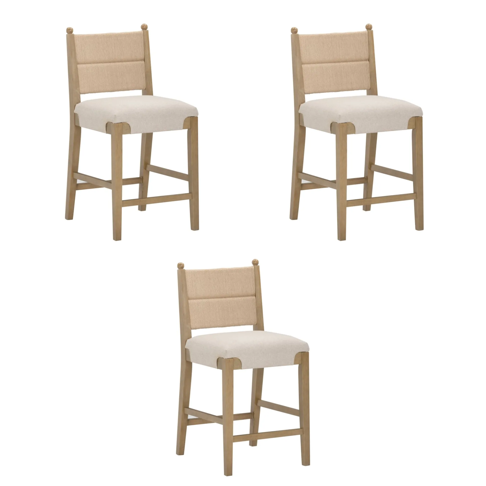 Seagrass & Wood Counter Height Bar Stool Light Brown (Set of 3)