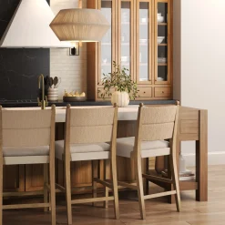 Seagrass & Wood Counter Height Bar Stool Light Brown (Set of 3)