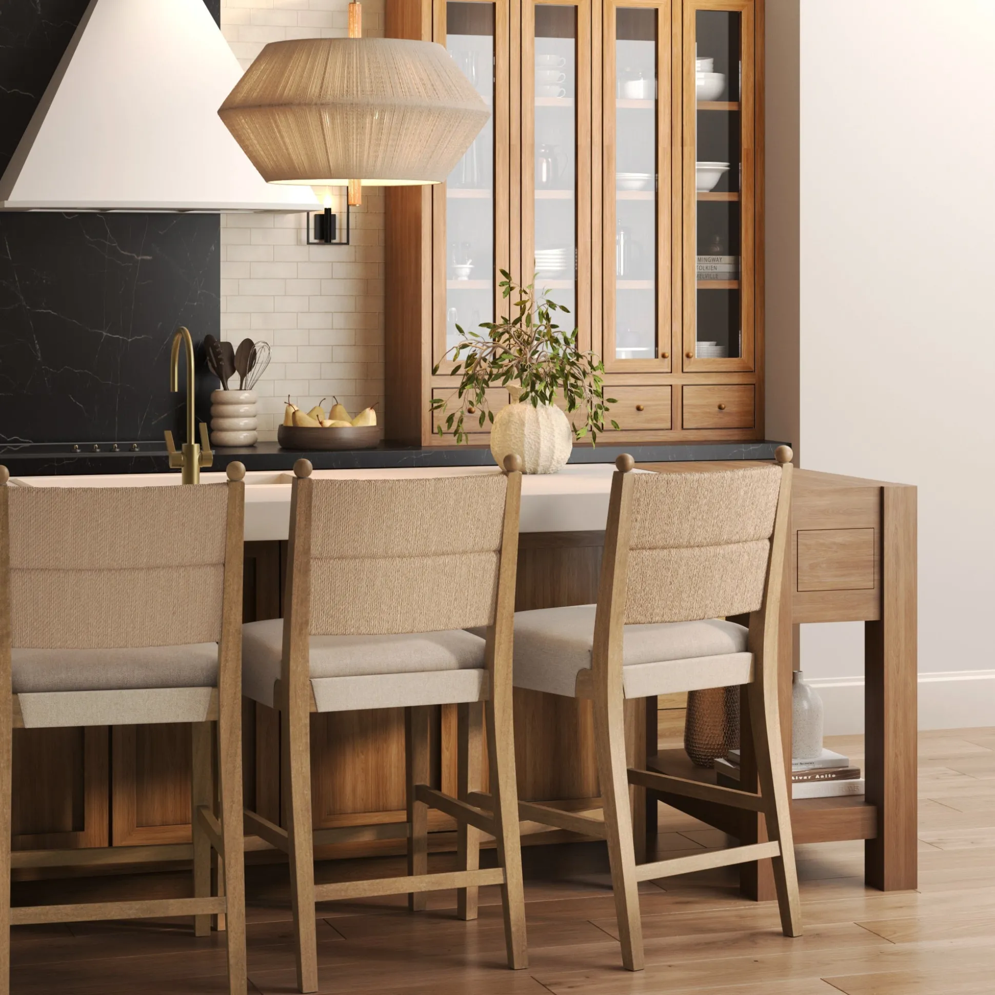 Seagrass & Wood Counter Height Bar Stool Light Brown (Set of 3)