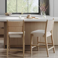Seagrass & Wood Counter Height Bar Stool Light Brown (Set of 2)