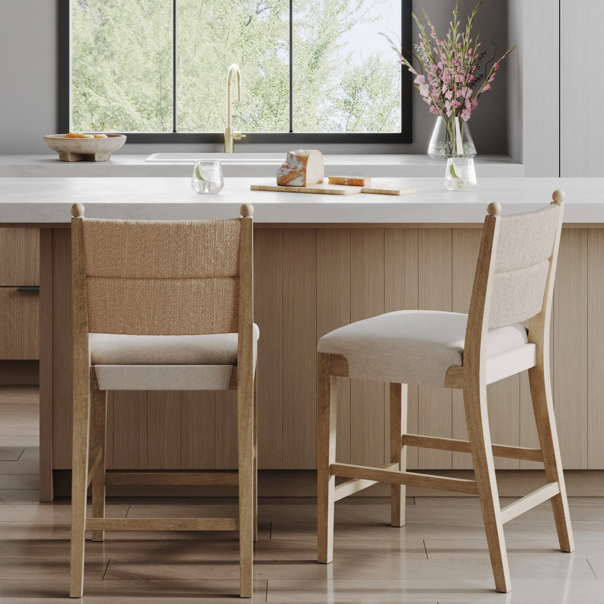 Seagrass & Wood Counter Height Bar Stool Light Brown (Set of 2)
