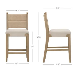 Seagrass & Wood Counter Height Bar Stool Light Brown (Set of 2)