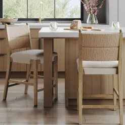 Seagrass & Wood Counter Height Bar Stool Light Brown