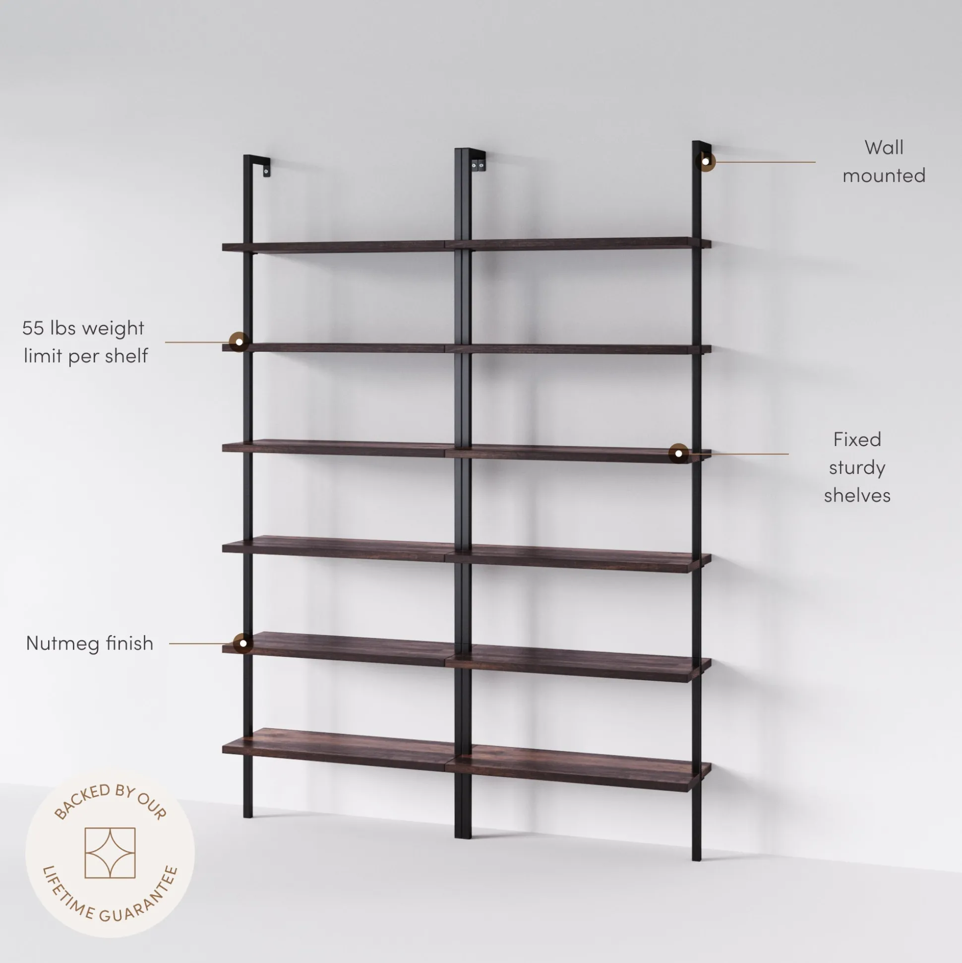 6-Shelf Bookcase Nutmeg Matte Black (Set of 2)